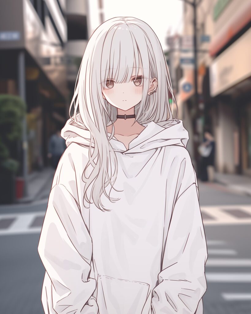ホワイトパーカー女子０