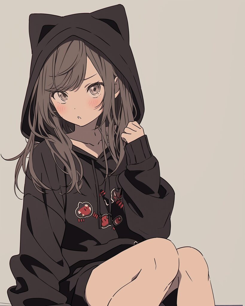 猫耳ブラックパーカー女子０