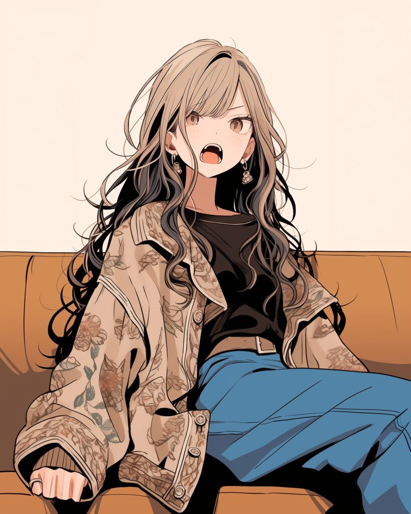 ベージュ和柄ファッション女子０