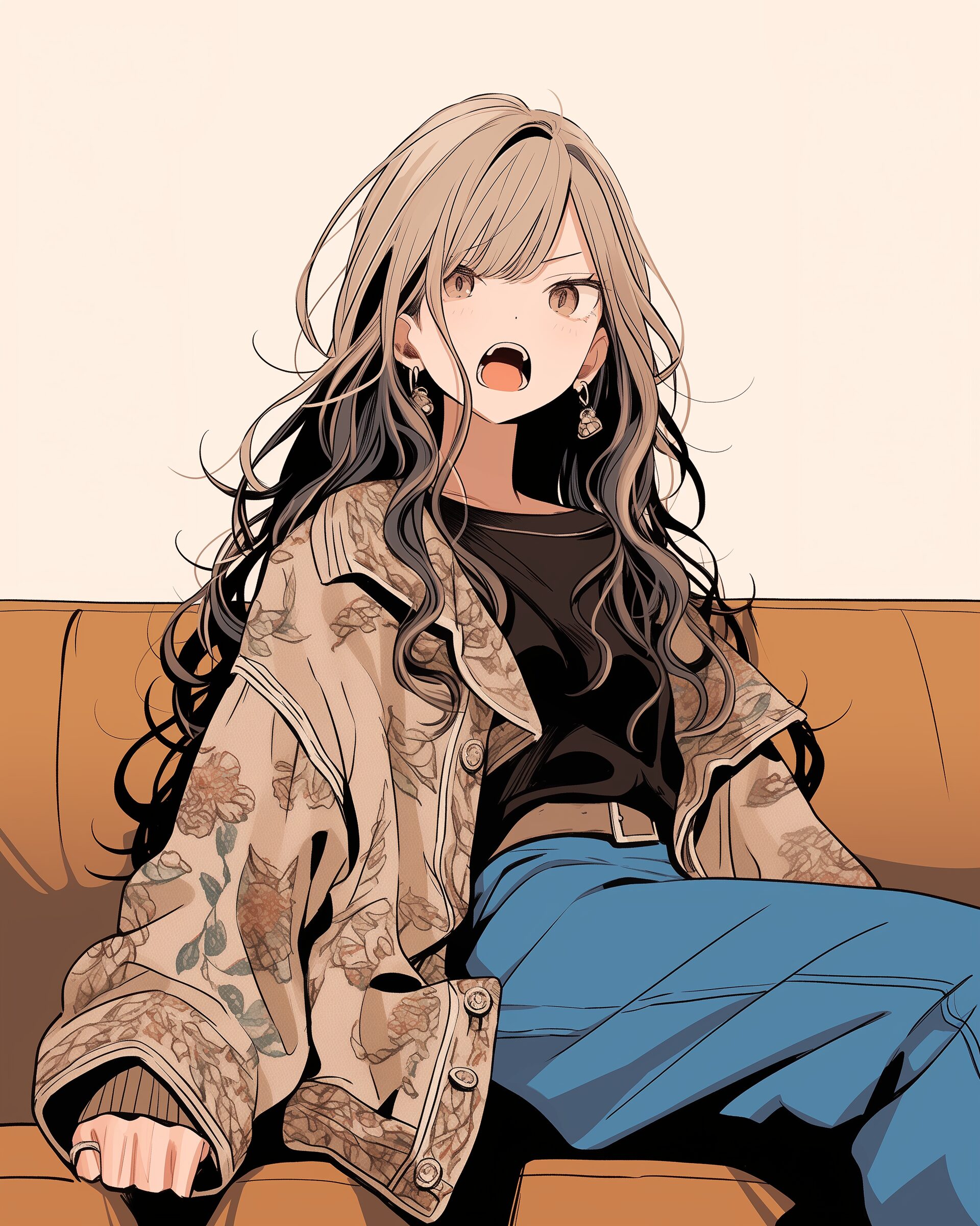 ベージュ和柄ファッション女子0