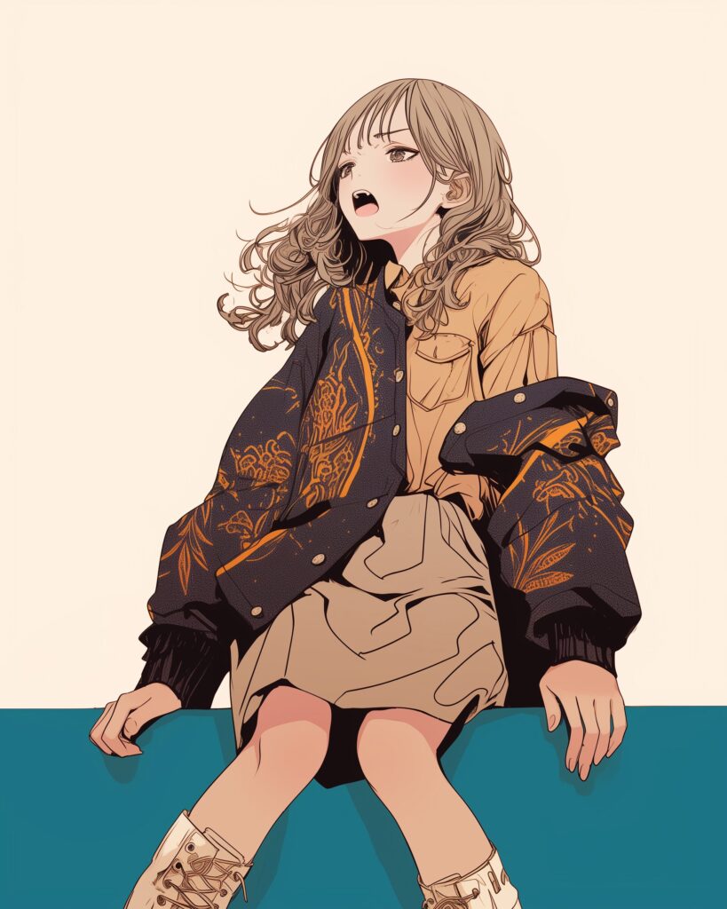 ベージュ和柄ファッション女子０