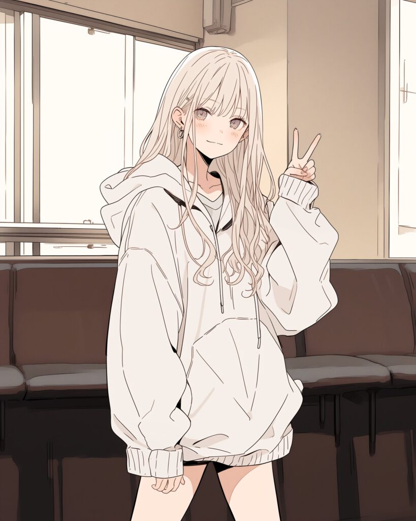 ホワイトパーカー女子１