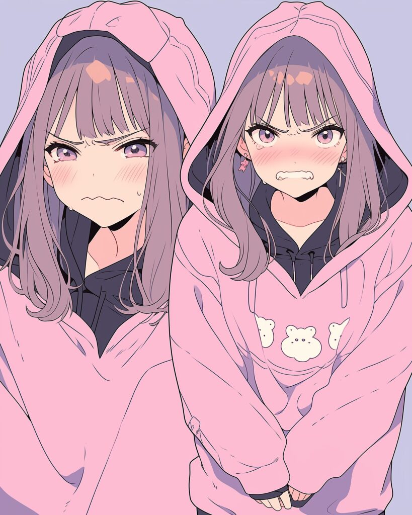 表情豊かなピンクパーカー女子０