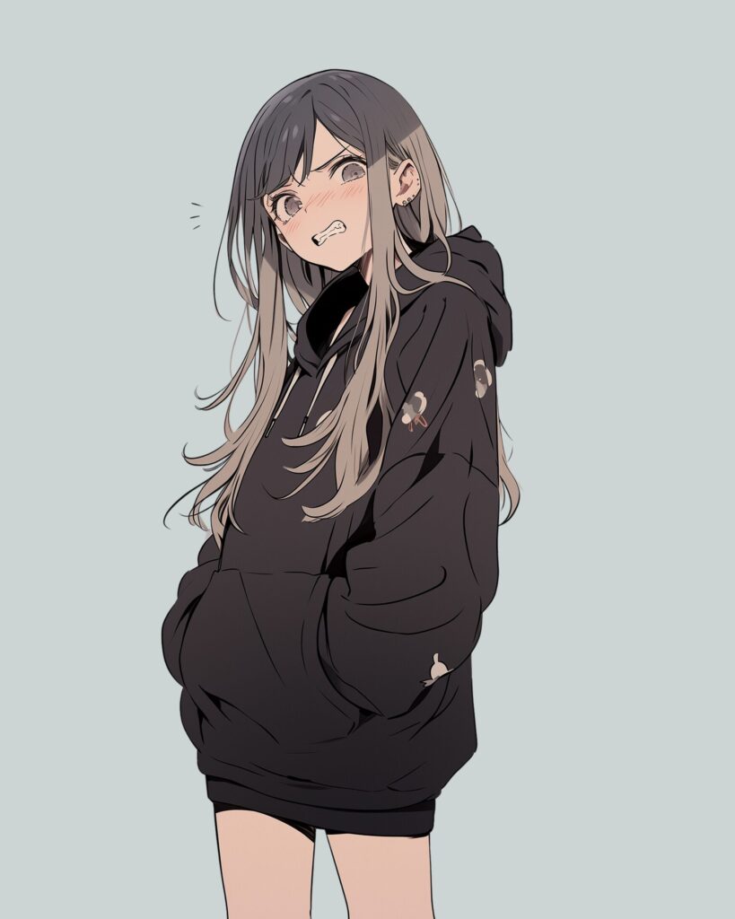 お洒落なブラックパーカー女子１