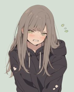緑黒パーカー女子１