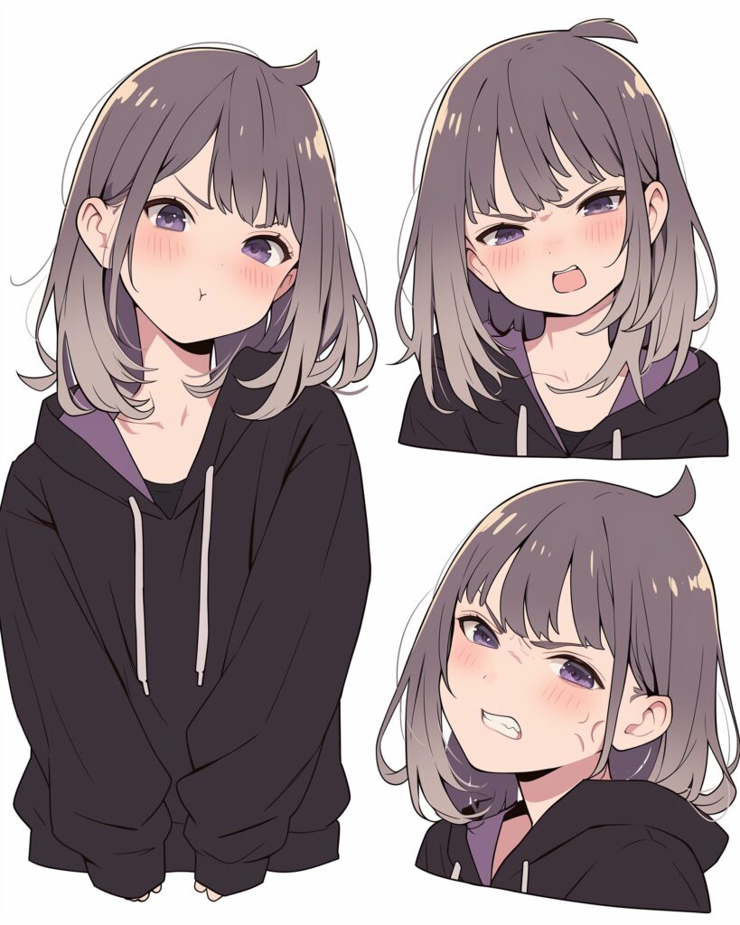 紫黒パーカー女子１
