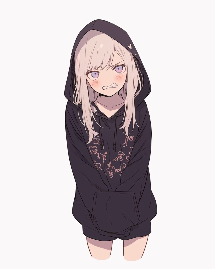 紫黒パーカー女子０