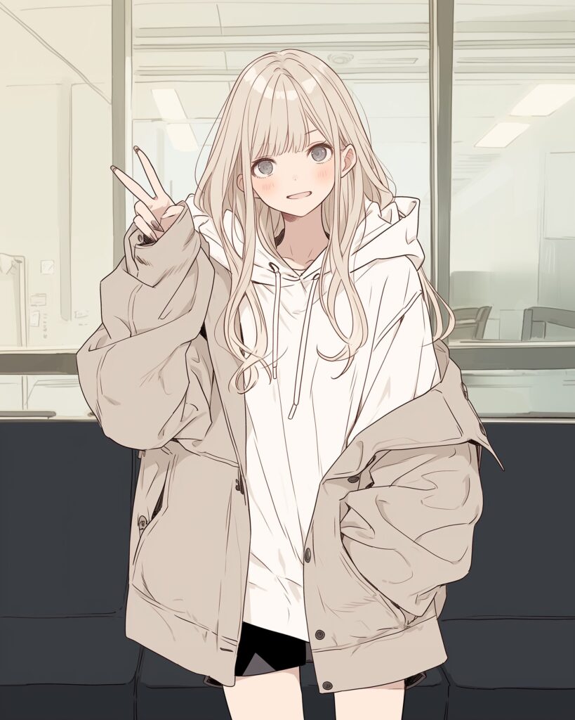 ホワイトパーカー女子０