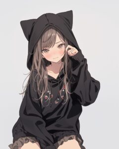猫耳ブラックパーカー女子０
