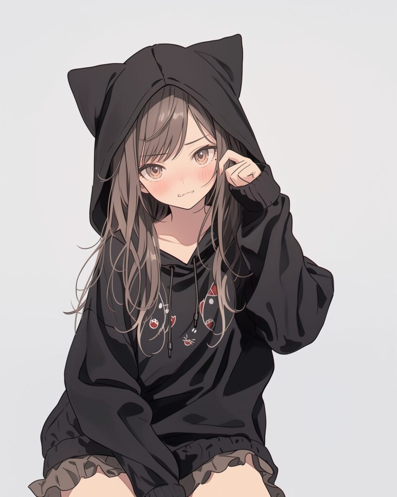 猫耳ブラックパーカー女子０