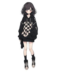 お洒落なブラックパーカー女子０