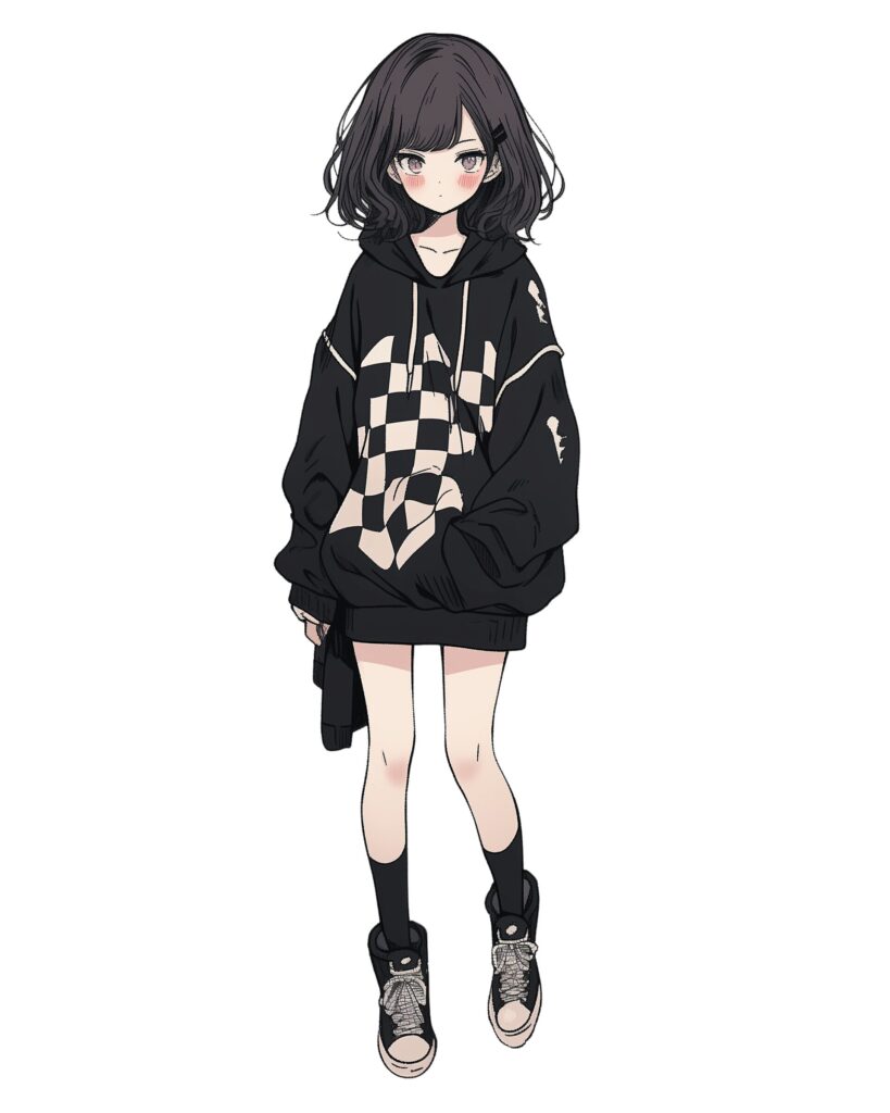 お洒落なブラックパーカー女子０
