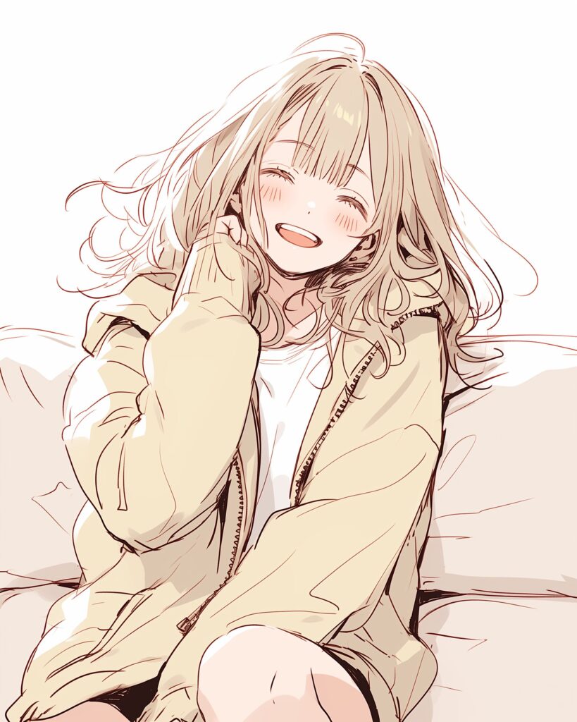 ベージュパーカー女子０