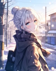 銀髪お団子ヘア女子１