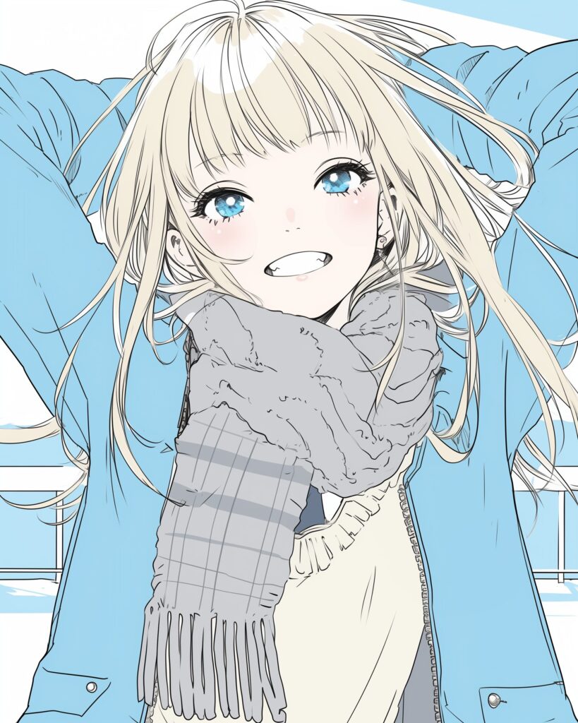 冬ファッションの金髪女子１