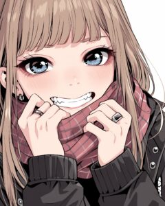 冬ファッションの金髪女子０