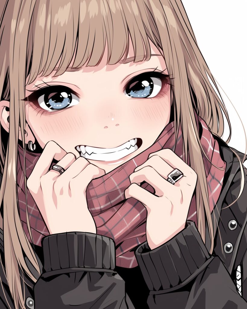 冬ファッションの金髪女子０