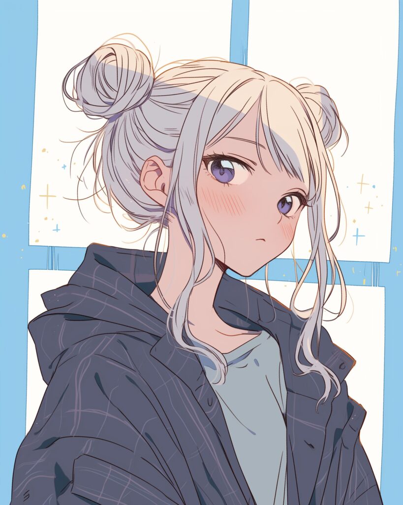 銀髪お団子ヘア女子１