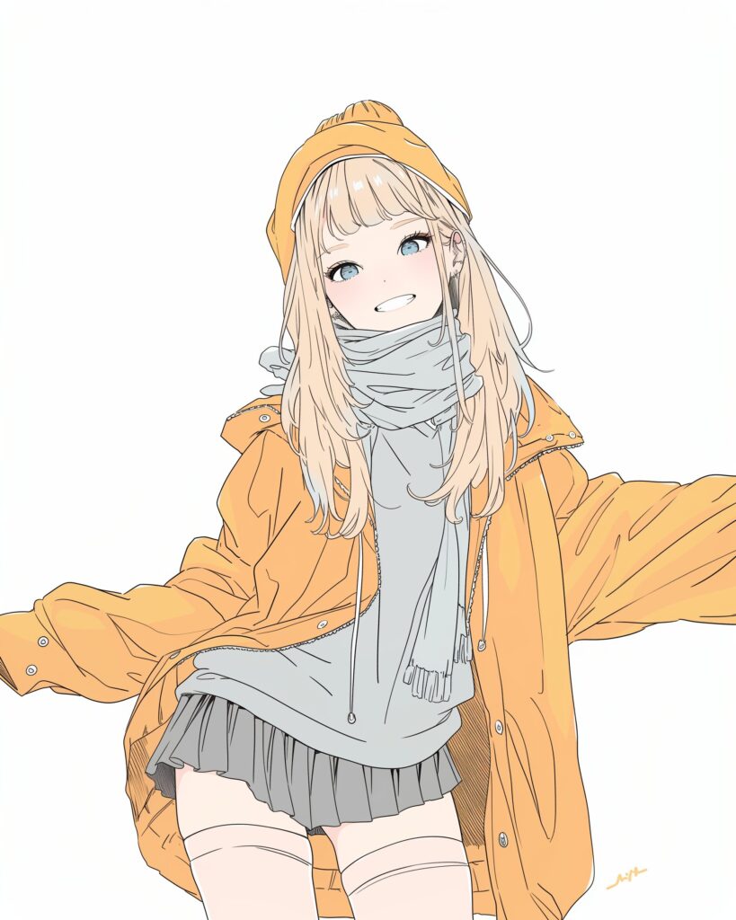冬ファッションの金髪女子１