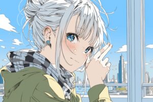 【横長】銀髪お団子ヘア０