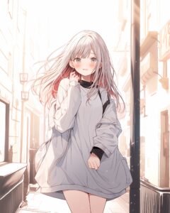 銀髪ダウンジャケット女子０
