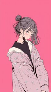 【壁紙】かわいいピンク背景と女の子