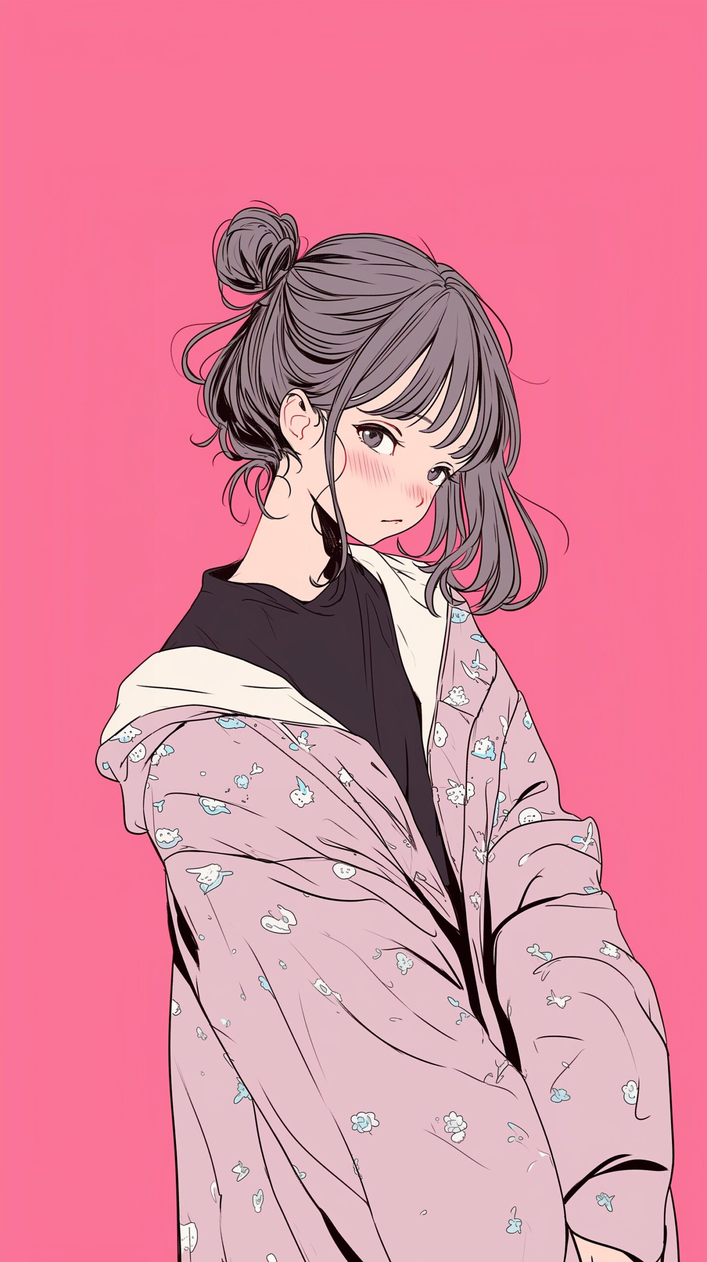 【壁紙】かわいいピンク背景と女の子