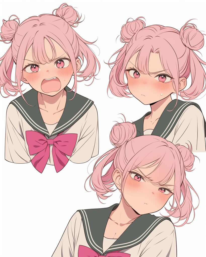 ピンクお団子ヘア女子０