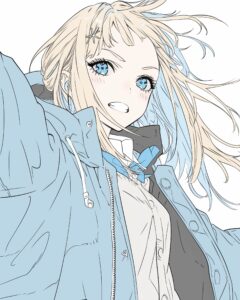 冬ファッションの金髪女子１