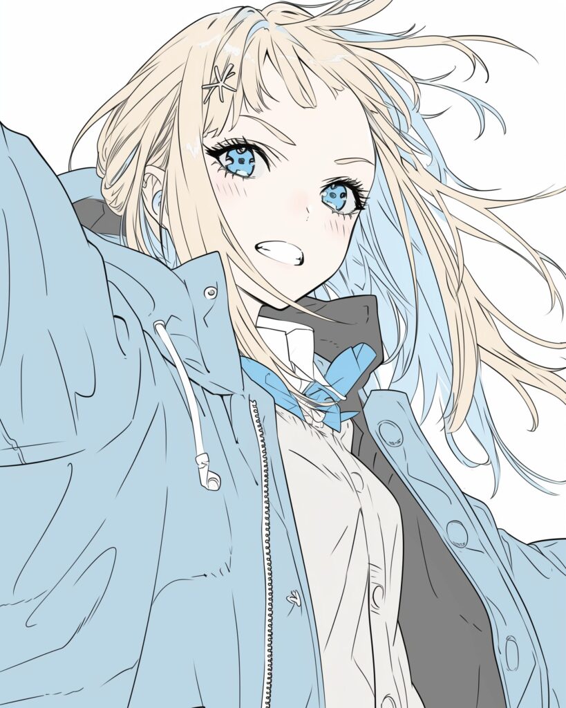 冬ファッションの金髪女子１