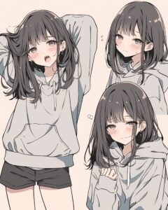黒髪パーカー女子０
