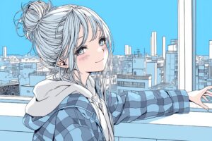 【横長】銀髪お団子ヘア０