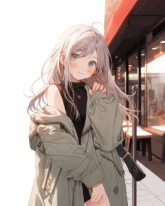 銀髪ダウンジャケット女子０