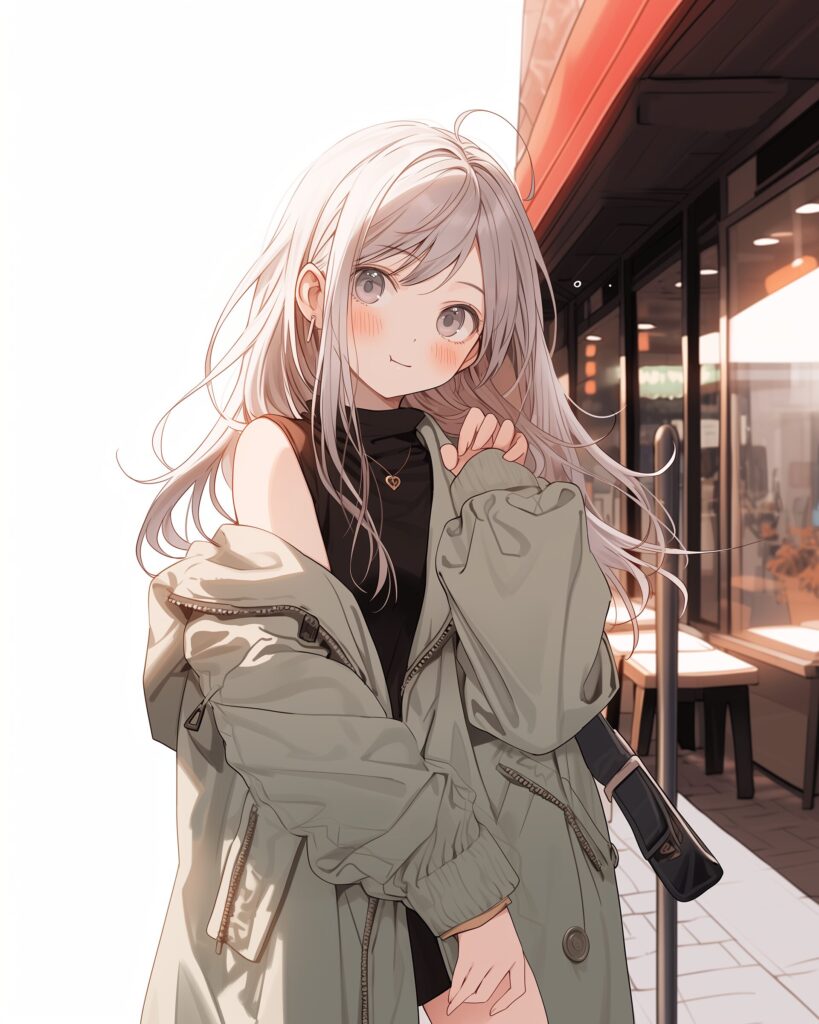 銀髪ダウンジャケット女子０