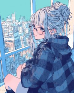 銀髪お団子ヘア女子０