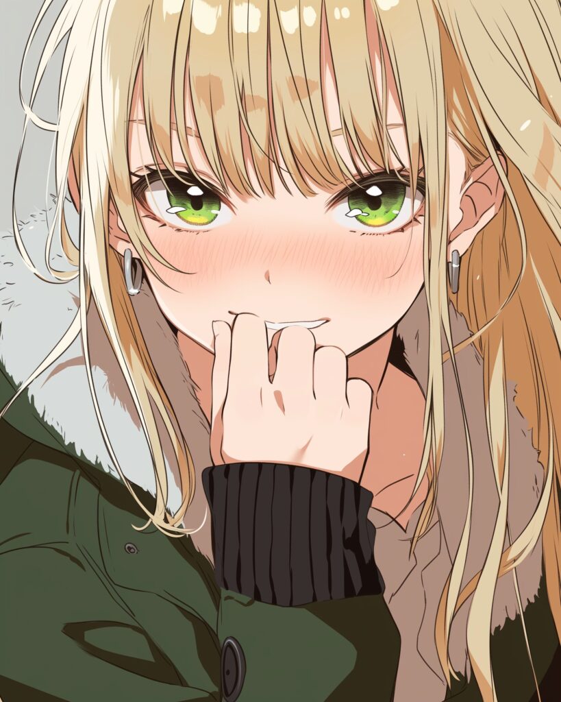 冬ファッションの金髪女子０