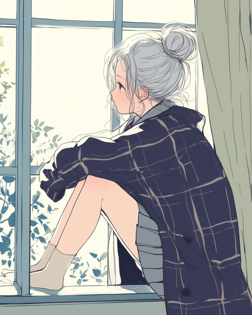 銀髪お団子ヘア女子０