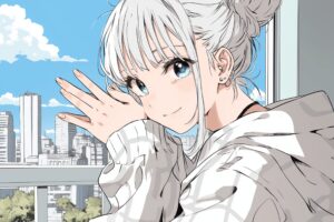 【横長】銀髪お団子ヘア０