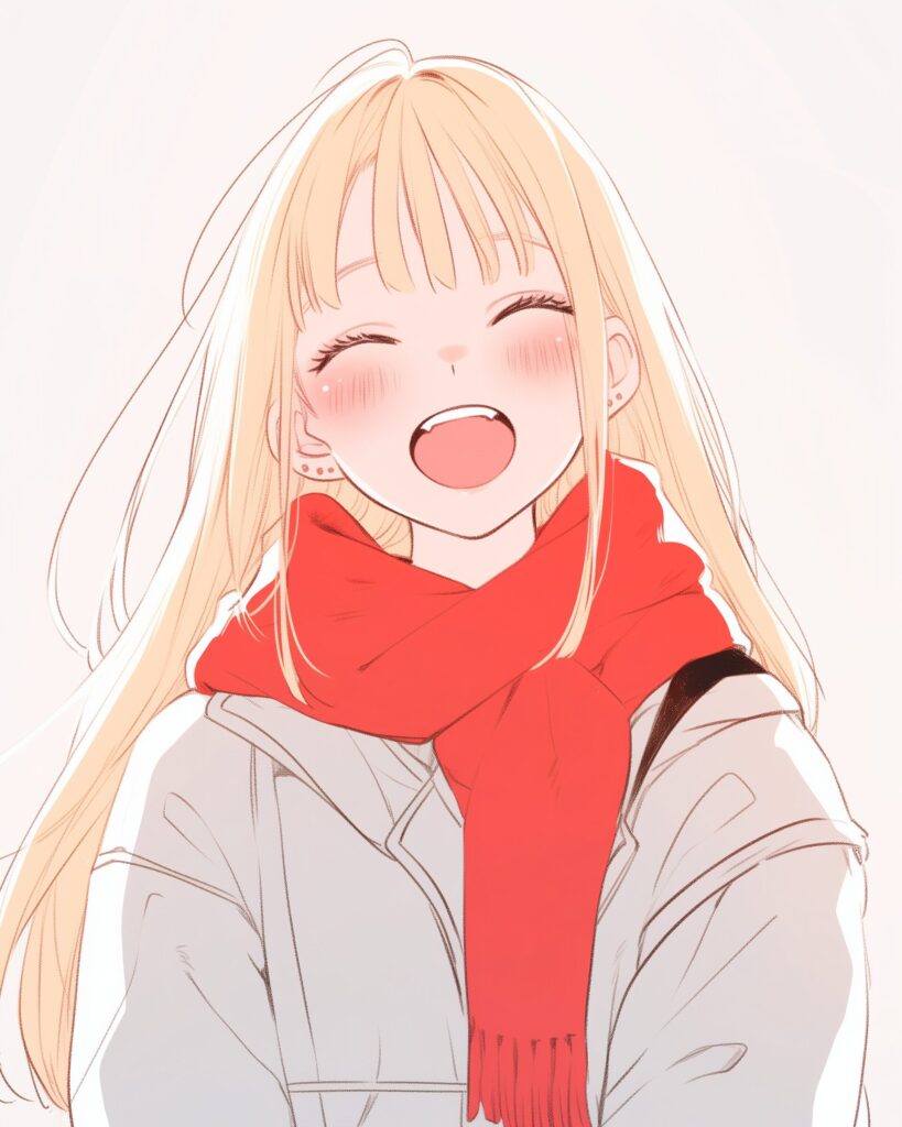 冬ファッションの金髪女子１