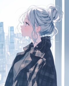 銀髪お団子ヘア女子０
