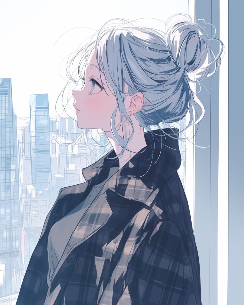 銀髪お団子ヘア女子０