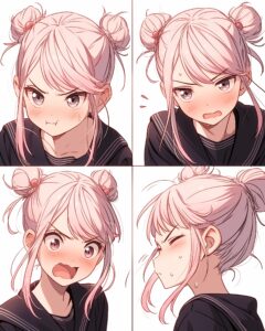 ピンクお団子ヘア女子０