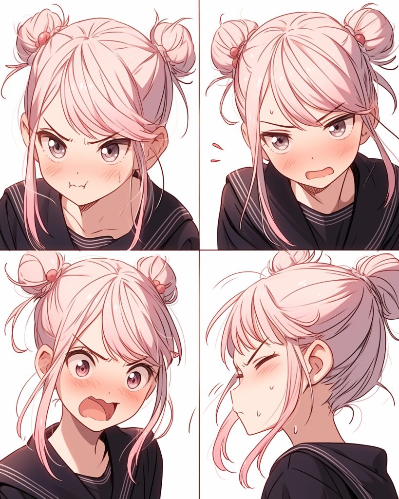 ピンクお団子ヘア女子０