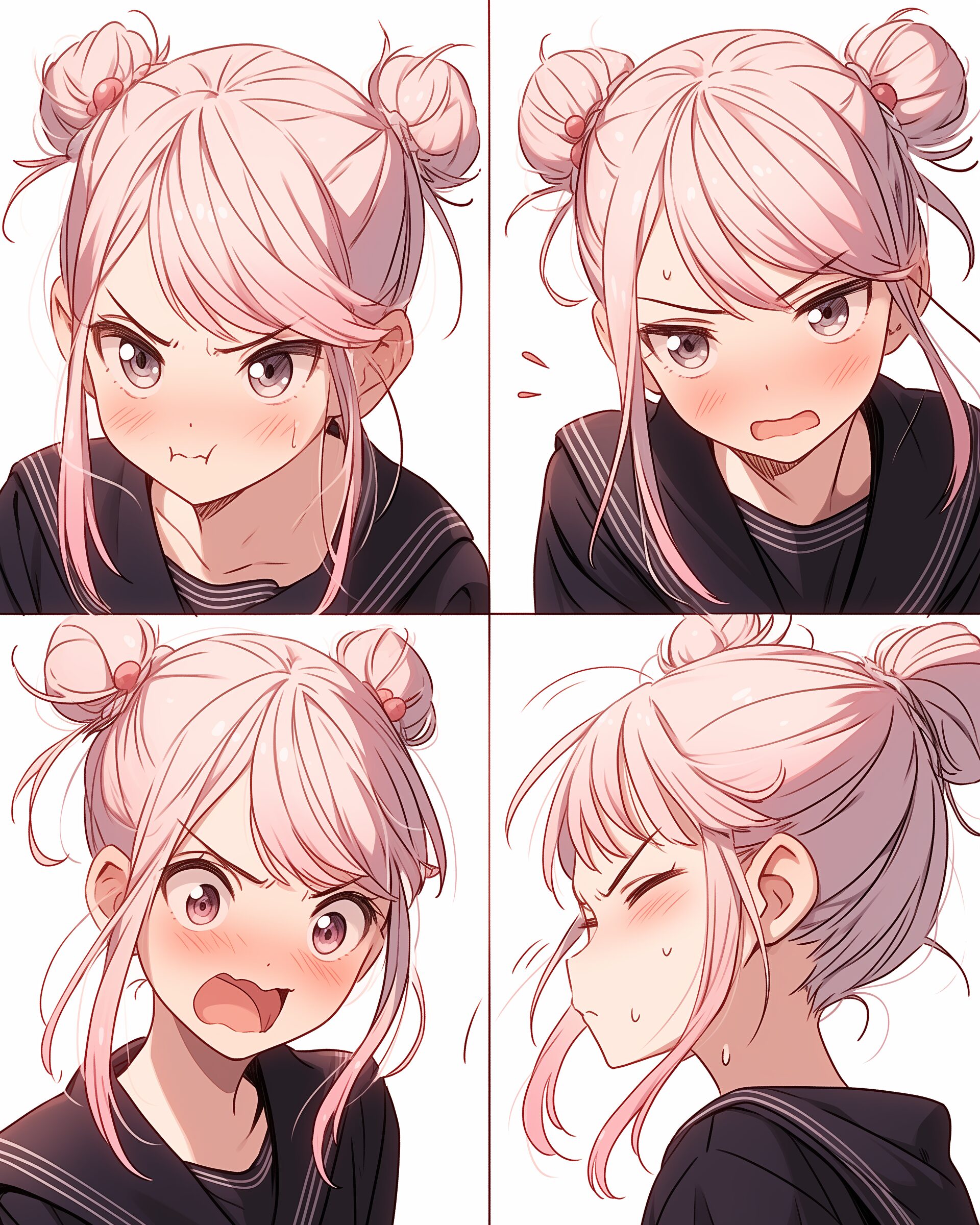 ピンクお団子ヘア女子０