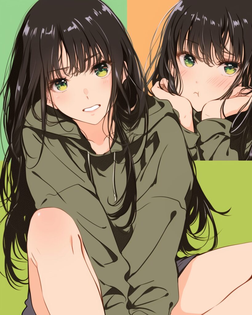 黒髪パーカー女子０