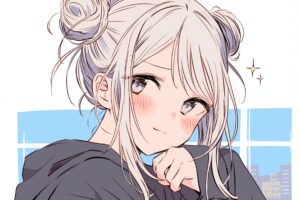 【横長】銀髪お団子ヘア０