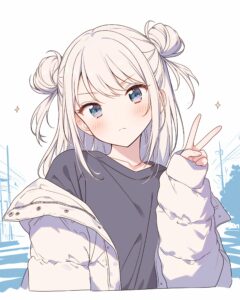 銀髪ダウンジャケット女子０