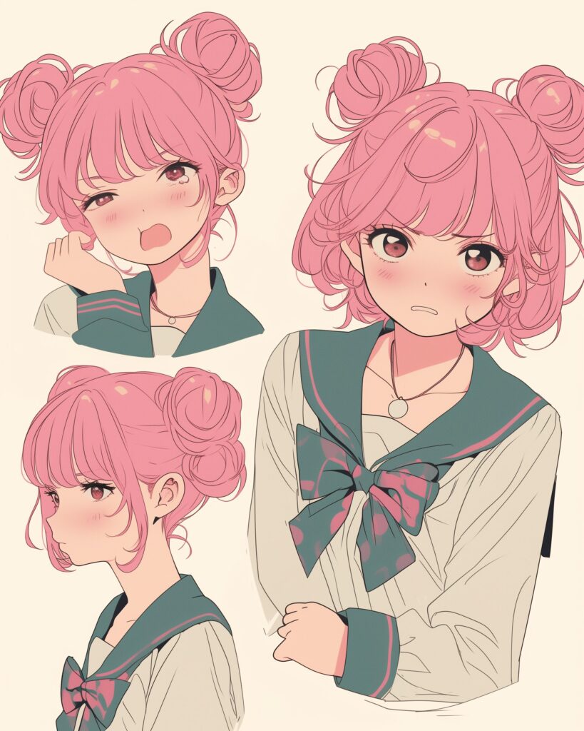 ピンクお団子ヘア女子０
