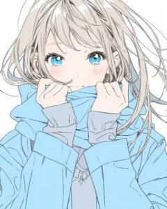 冬ファッションの金髪女子０