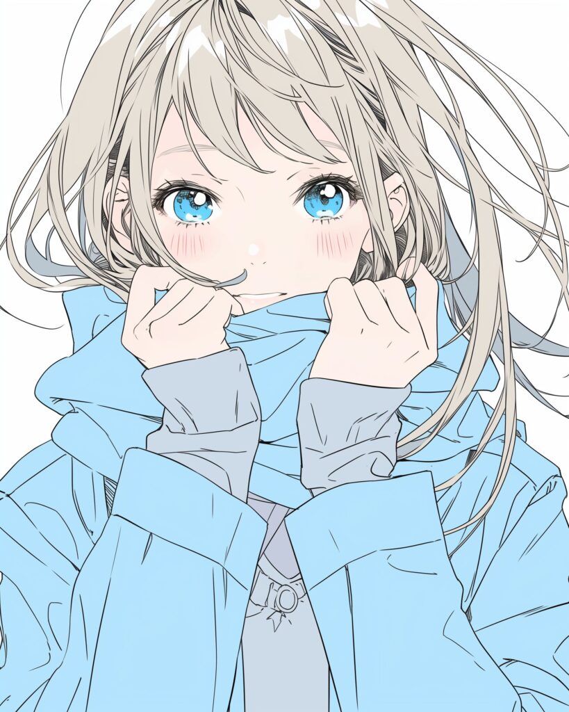 冬ファッションの金髪女子０